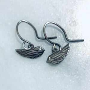 Me & Ro Sterling Silver Etched Bird Earrings with Diamond Eyes